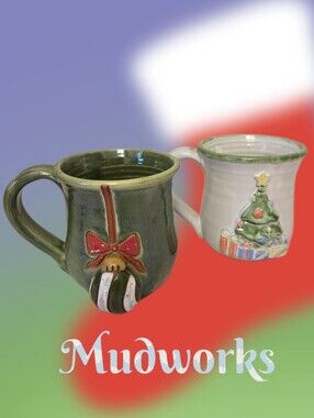 Mudworks Pottery Mugs Set Of 3D Christmas Tree & Ornament Holiday Collection
